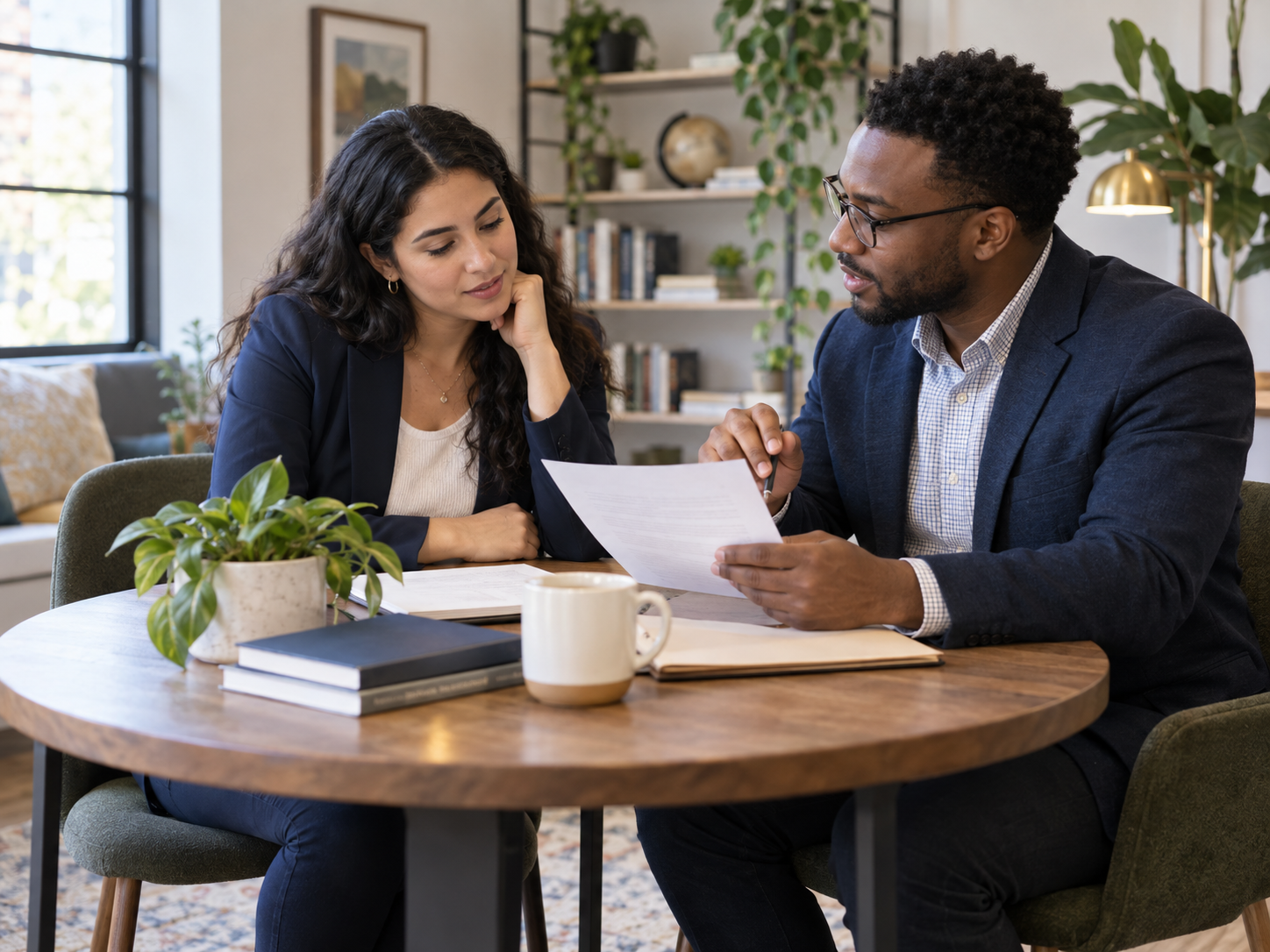 A coach and participant working through a plan